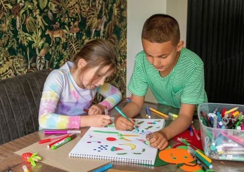 girl and boy coloring