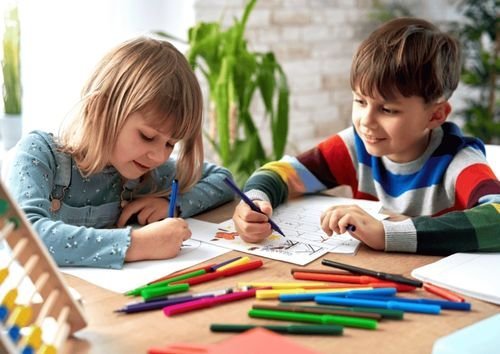 girl and boy coloring